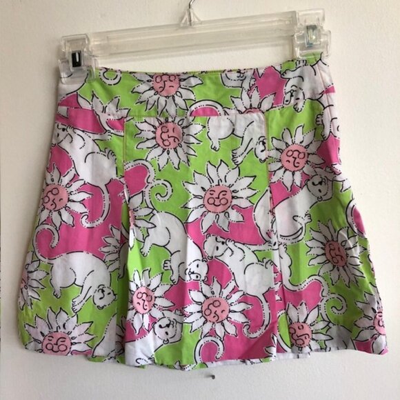LILLY PULITZER Floral Sun Cat Print Pleated Cotton Lined Skirt 8 - Picture 1 of 15